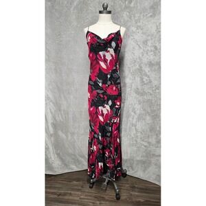 Syndicate Floral Maxi Slip Dress Cowl Neck Y2K Whimsigoth Hoco Prom Romantic L